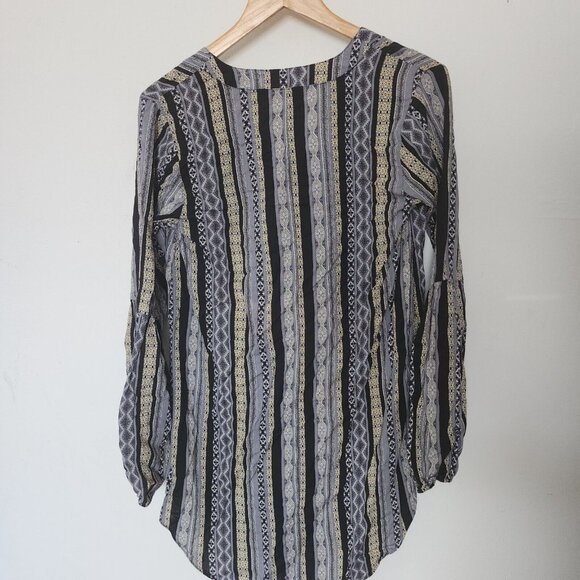 Umgee Striped Black Tunic Blouse Large Geometric - Picture 4 of 7
